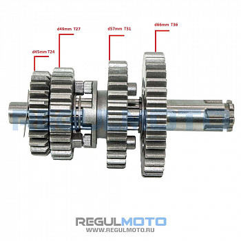 Вал вторичный коробки передач в сборе YX 125, Five, Pilot e-starter Питбайк
